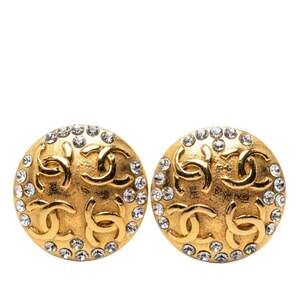 Vintage Chanel Coco Mark Earrings, Gold Plated with Rhinestones, Women's, CHANEL
